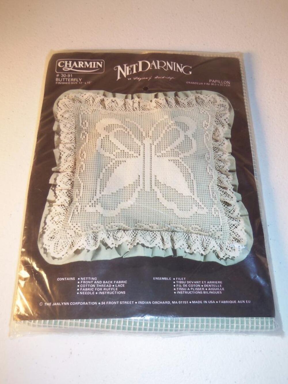 Charmin Net Darning Kit Butterfly Pillow #30-91 12"x12" Janlynn -0915T22